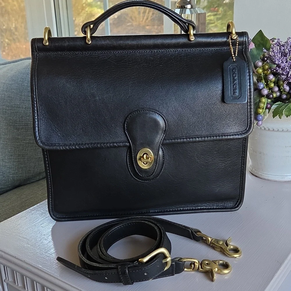 Coach Black Leather Top Handle Satchel with Gold Hardware…1994 ..